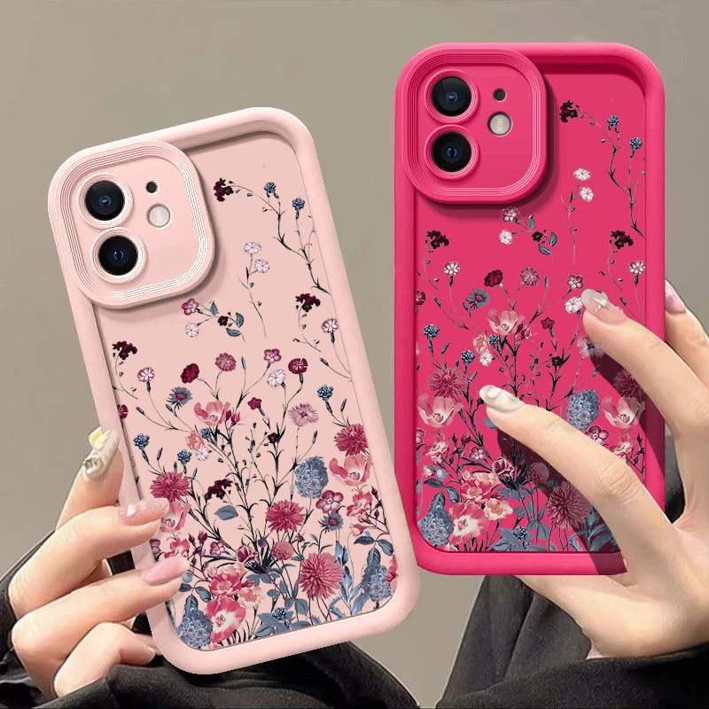 Luxury Red Flower Shockproof Silicone Bumper Phone Case