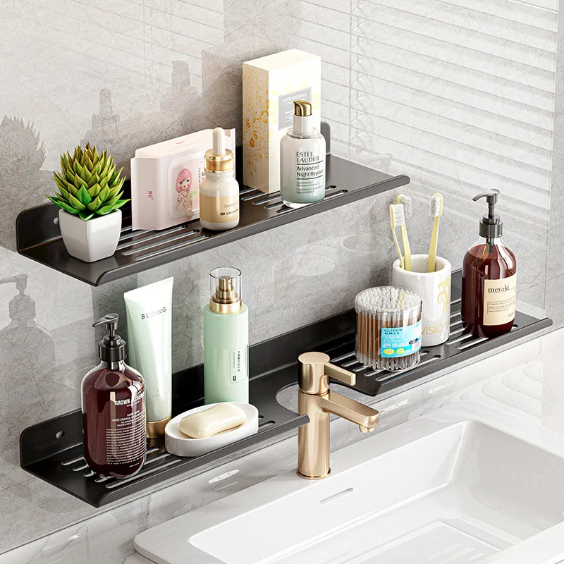 Bathroom-Shelf-Kitchen-Organizer-Black-Shelves-Shower-Punch-Free ...