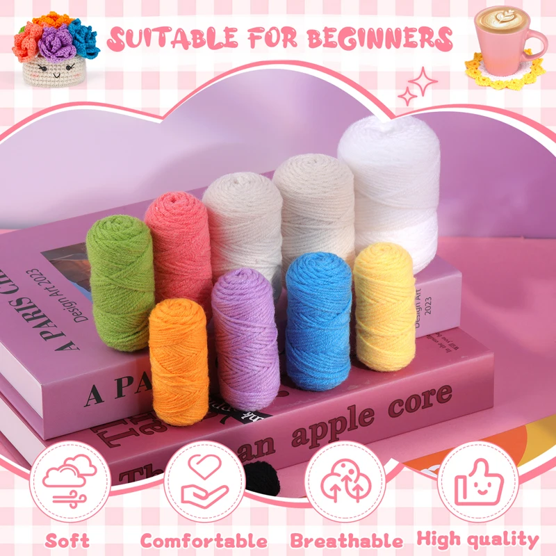 Fenrry Crochet Kit Crochet Hooks for Beginners Potted Plant Coasters with Step-by-Step Video Tutorials