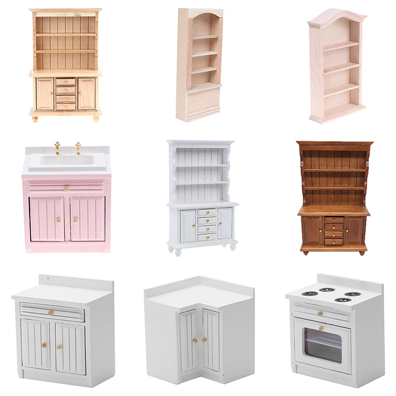2Colors 1/12 Dollhouse Miniature Furniture Multifunction Wood Cabinet Bookcase Bookshelf for Pretend Play Toy