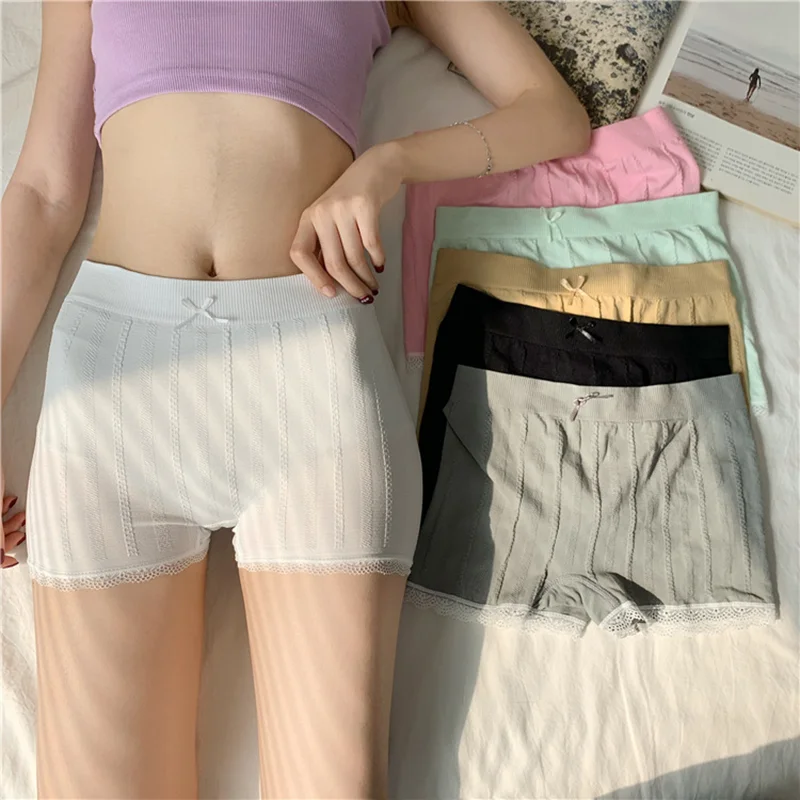 3pcs Women Safety Pants Set Mid waist Boxer Pants Ribbed Cotton Anti exposure Boxer safety pants