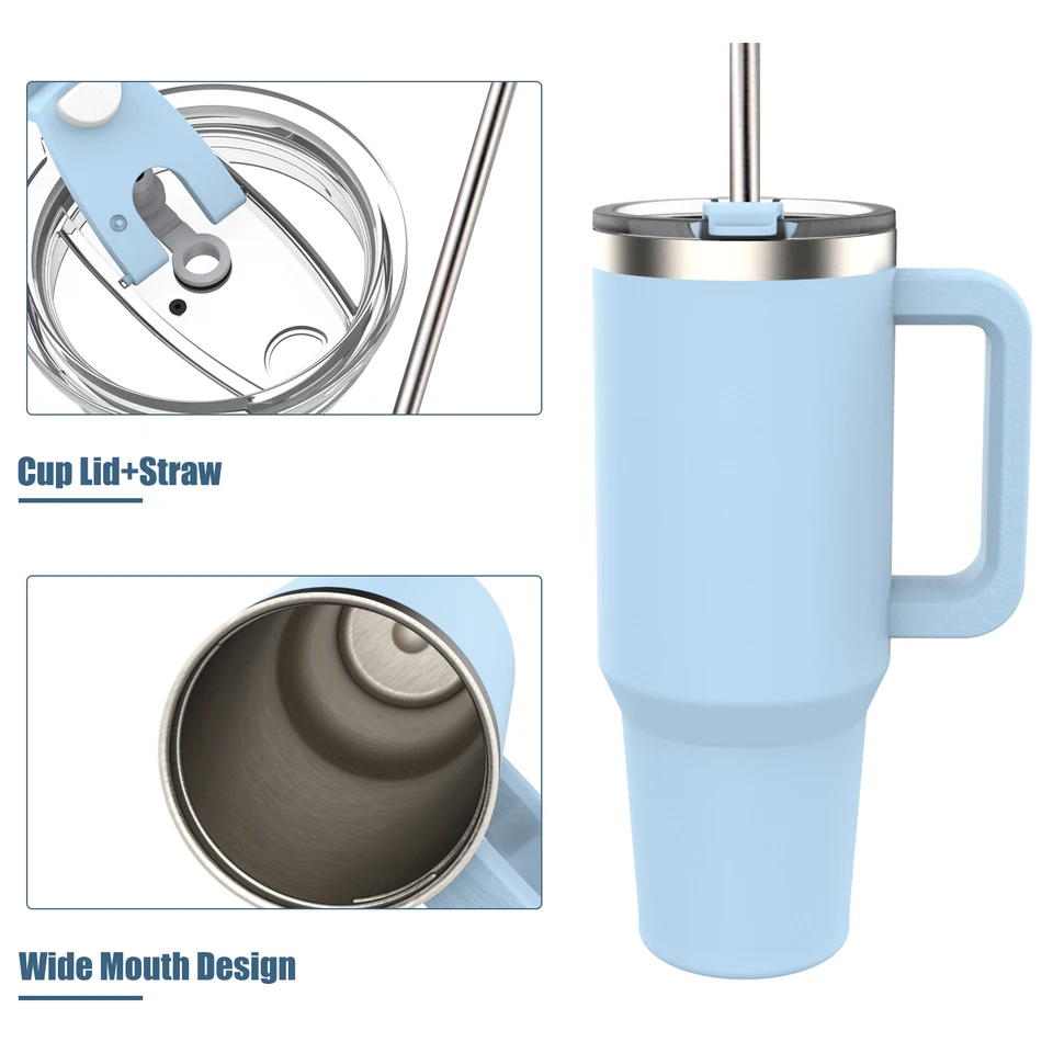 Insulated Stainless Steel Tumbler with Handle and Straw