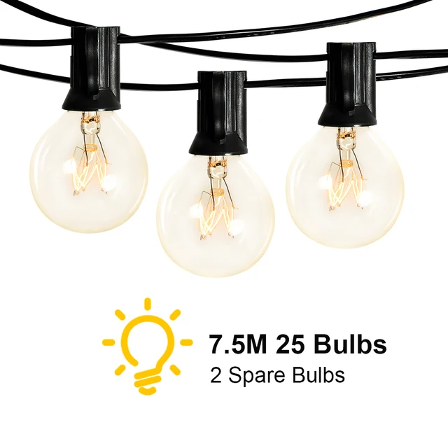 流行に DIY 屋外照明 50FT 30FT LED ガーデンストリングスライト G40 暖かい白色光 50個 15ｍ ビンテージ風電球 