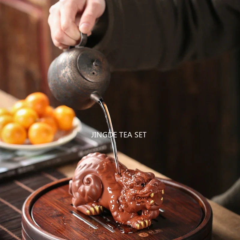 Creative Purple Clay Tea pet Boutique Dragon Turtle Statue Ornaments Handmade Sculpture Crafts Home Teaware Decoration Art