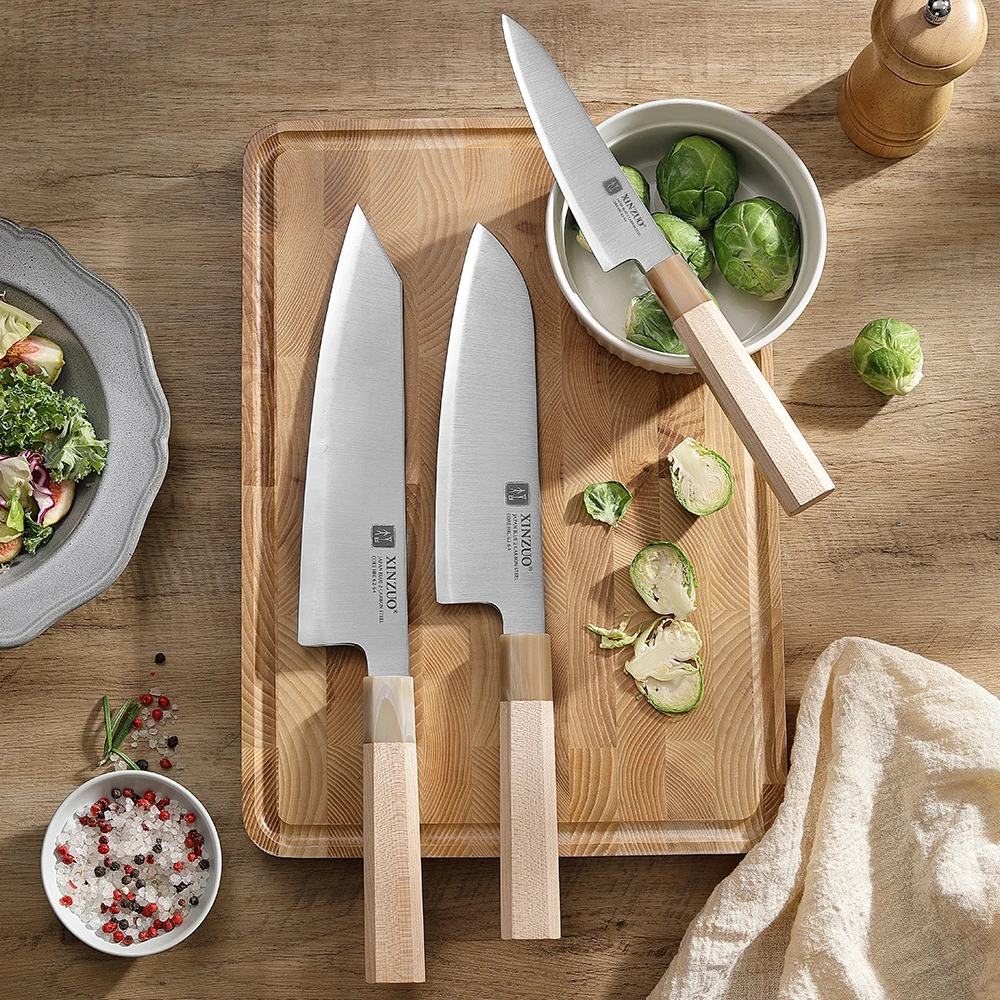 XINZUO High-quality 3PCS Knife Set Aogami No.2 3-layer Composite