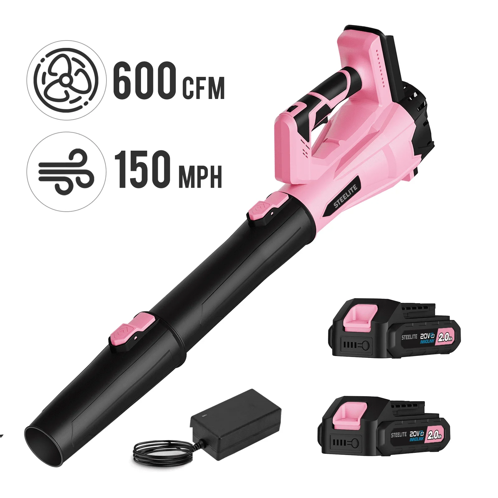 Deli 21V Cordless Leaf Blower 150MPH 600CFM with 2 Batteries and Charger Lightweight for Lawn Care Patio
