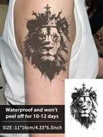Crown and lion waterproof temporary tattoo sticker, lasts 1-2 weeks, realistic semi-permanent fake tattoo