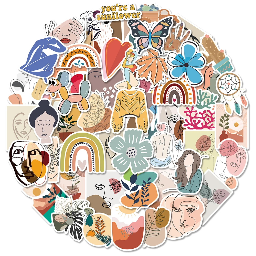10/50/100PCS Bohemian Cute Cartoon Aesthetic Stickers Kawaii Girls Decorative Laptop Phone Diary Decals Artsy Sticker for Kids