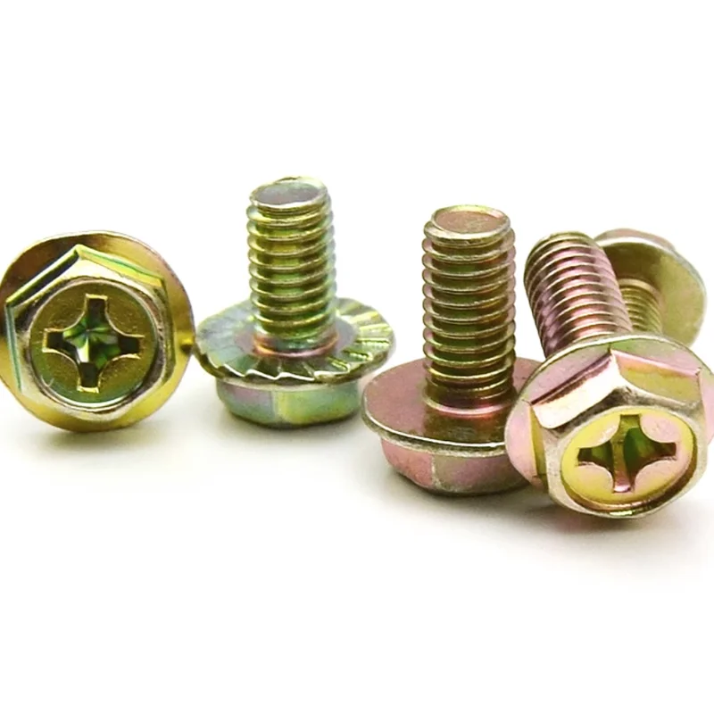 

M4 M5 M6 M8 plated color zinc carbon steel skidproof anti-slip phillips external hexagon washer screws crossed flange bolts 815