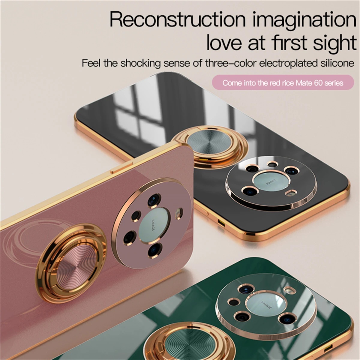 

For Huawei Mate 60 50 40 30 20 P50 P40 P30 P20 Pro Magnetic Ring Holder Electroplated Edge Soft Silicone Phone Case Back Cover