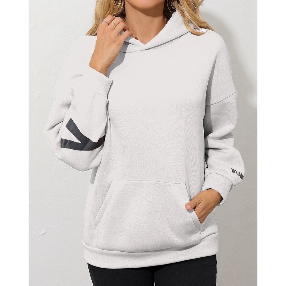 

New Women Fashion Letter Print Hoodie Pullover Femme Casual Pocket Design Sweatshirt Top Steetwear Long Sleeve Loose T Shirts