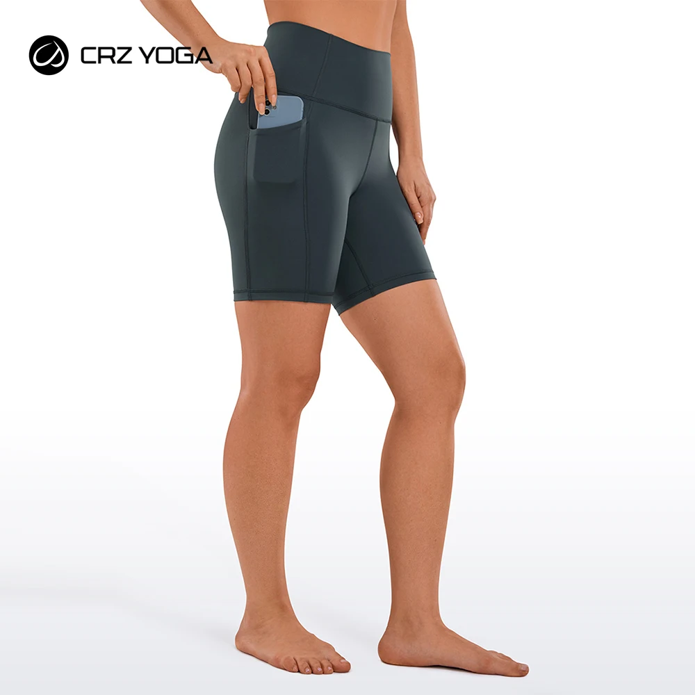 

CRZ YOGA Women's Naked Feeling Biker Shorts - 6 Inches High Waisted Workout Yoga Gym Running Spandex Shorts Side Pockets