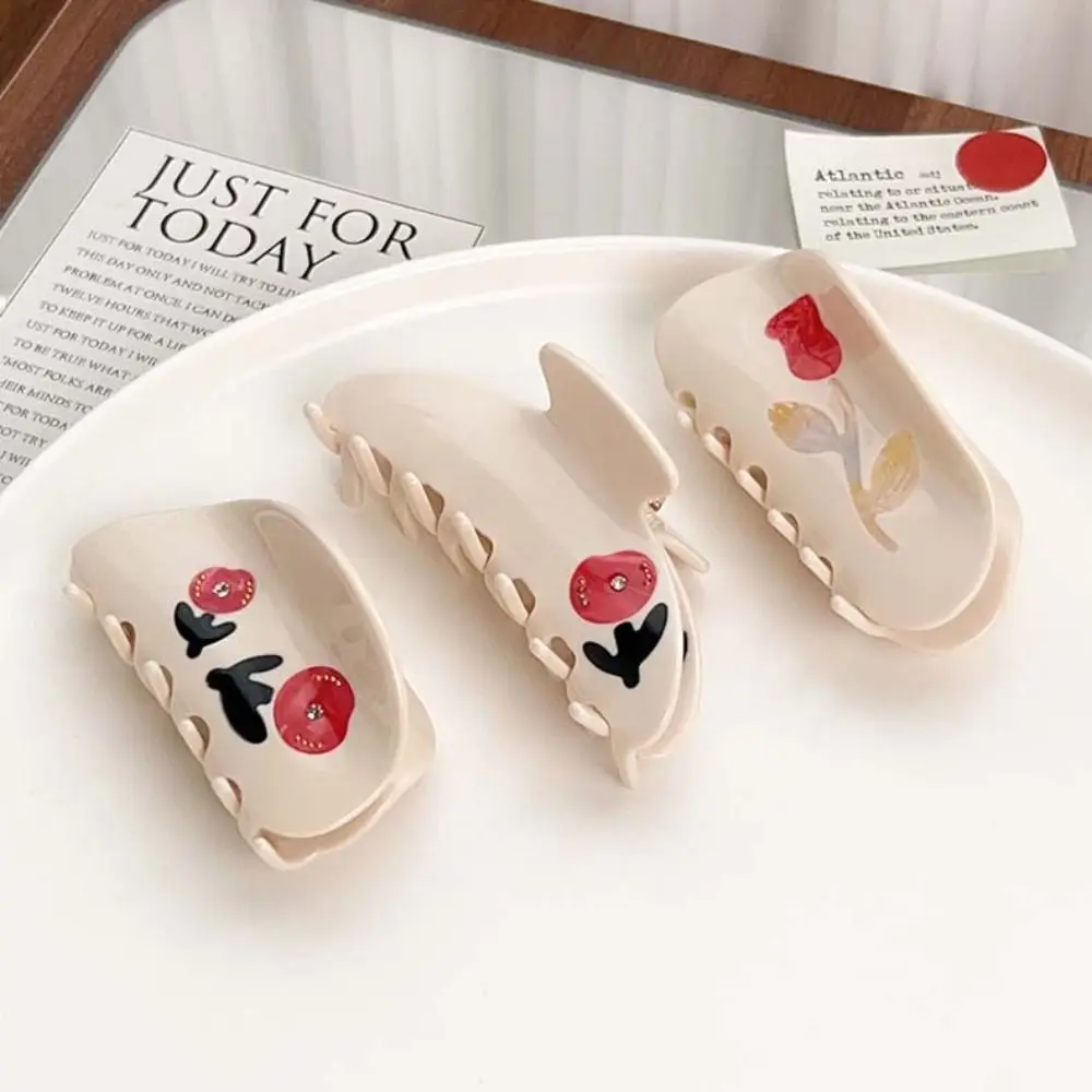 Sweet Rhinestone Rose Flower Hair Claw Hairpin Barrette Acetic Acid Shark Clip Headwear Geometry Back Head Hair Grab Summer