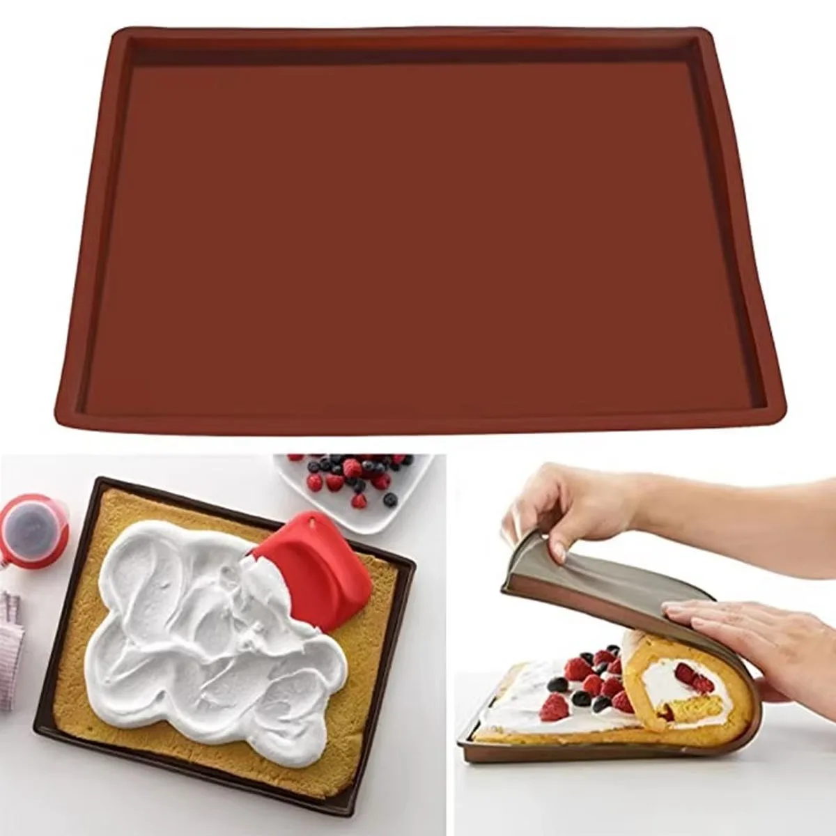1pc-Multifunctional Silicone Cake Roll Mat Bakeware Tray Pan Painted Pad Pastry Swiss Roll Baking Mold Tool for Kitchen