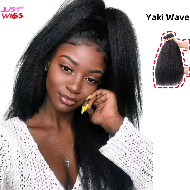 

10A Bundles with Closure 28Inch Yaki Wave Wig 100% Human Hair Natural Color Lace Frontal Wig Transparent Lace Closure and Bundle