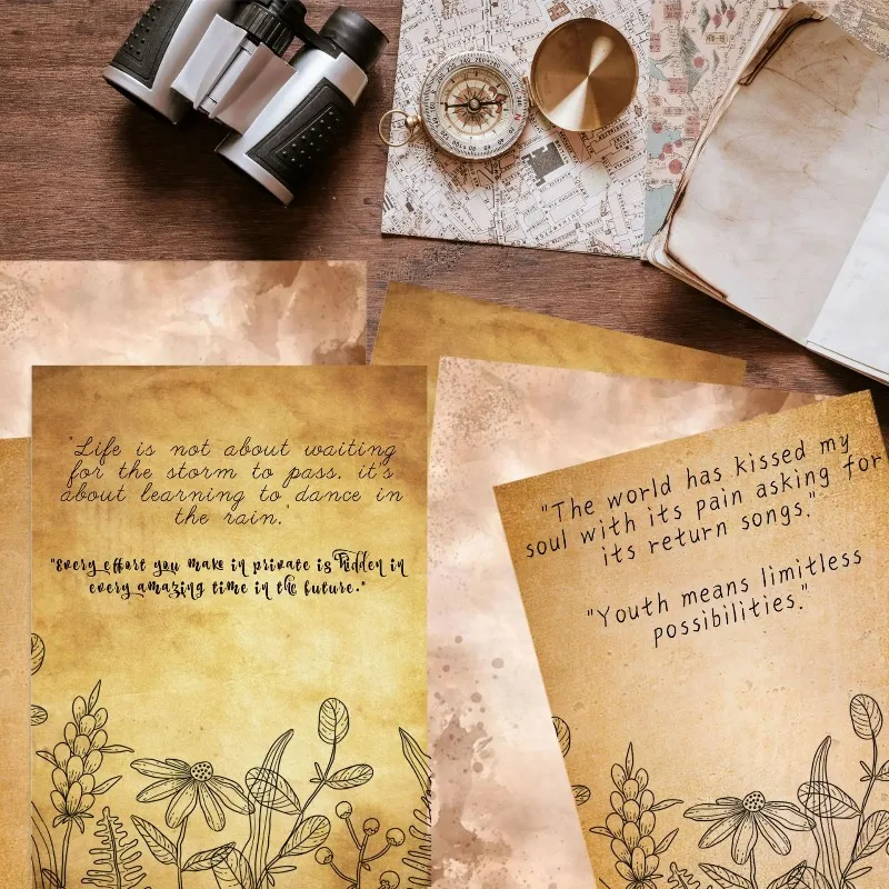 50매 빈티지 A4 용지, 양면 앤틱 스타일 편지지, 초대장, 편지, 저널 및 DIY 공예용 210×285mm