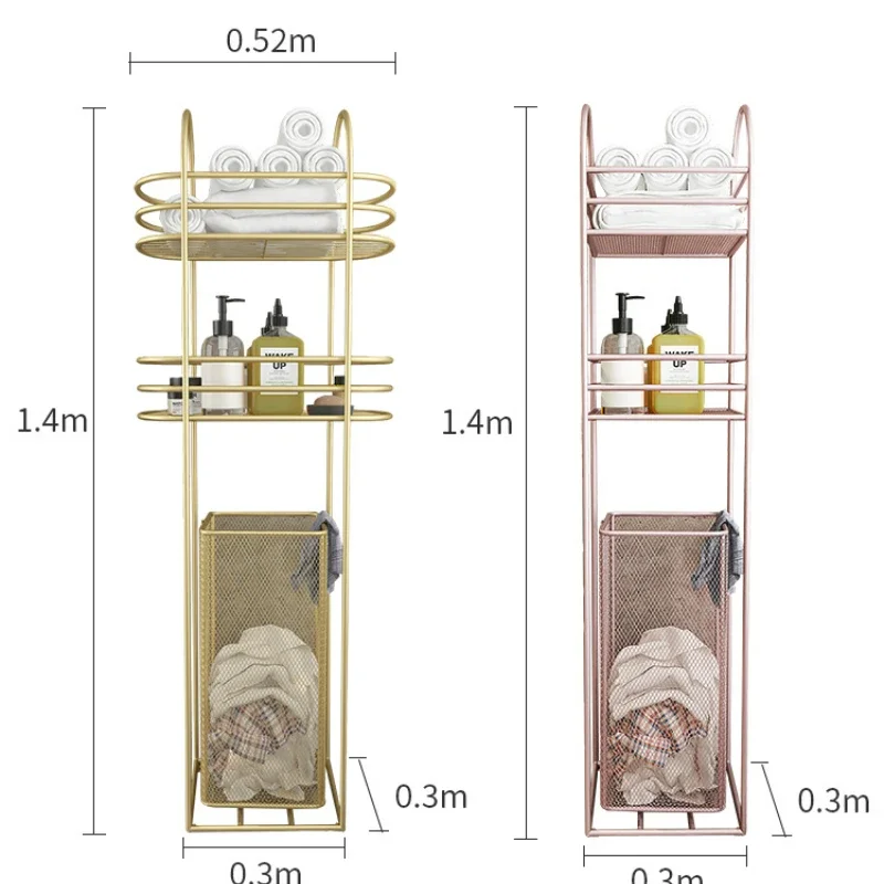 Elegant Bathroom Storage Racks: Nordic Light Luxury Design Gold Multi-Layer Shelf Floor Type Laundry Basket Organizer