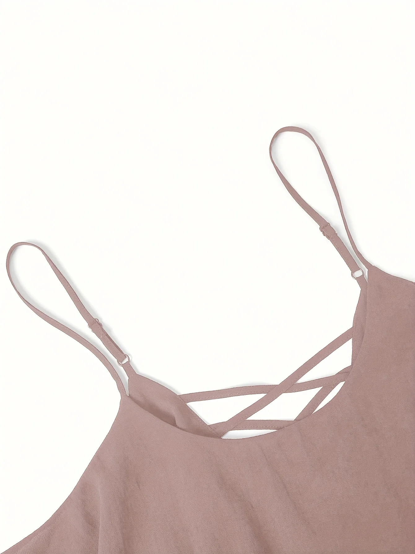 plus Size Ladies Solid Color Chiffon Double Layer Meat Concealing Top with Fine Strap Cross Back Design for Daily Commuting And 3