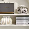 Ceramic Tissue Box Silver Shell Clamshell Desktop Cute Storage Container Napkin Paper Box Household Removable Tissue Box 3