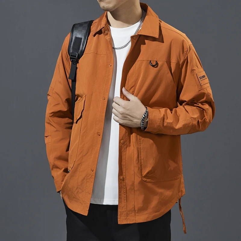 New Cargo Jacket Men Autumn Spring Shirt Fashion Casual Solid Man Coat Outwear Windbreaker Chaqueta Men's Clothing Top 3