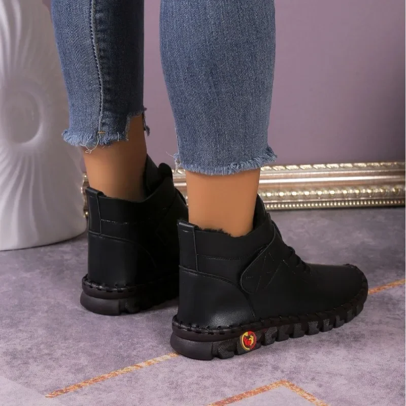 2023 Fur Thick Boots Women's Short Leather Boots Ladies Furry Orthopedic Shoes Woman Winter Waterproof Snow Boot Botas Mujer