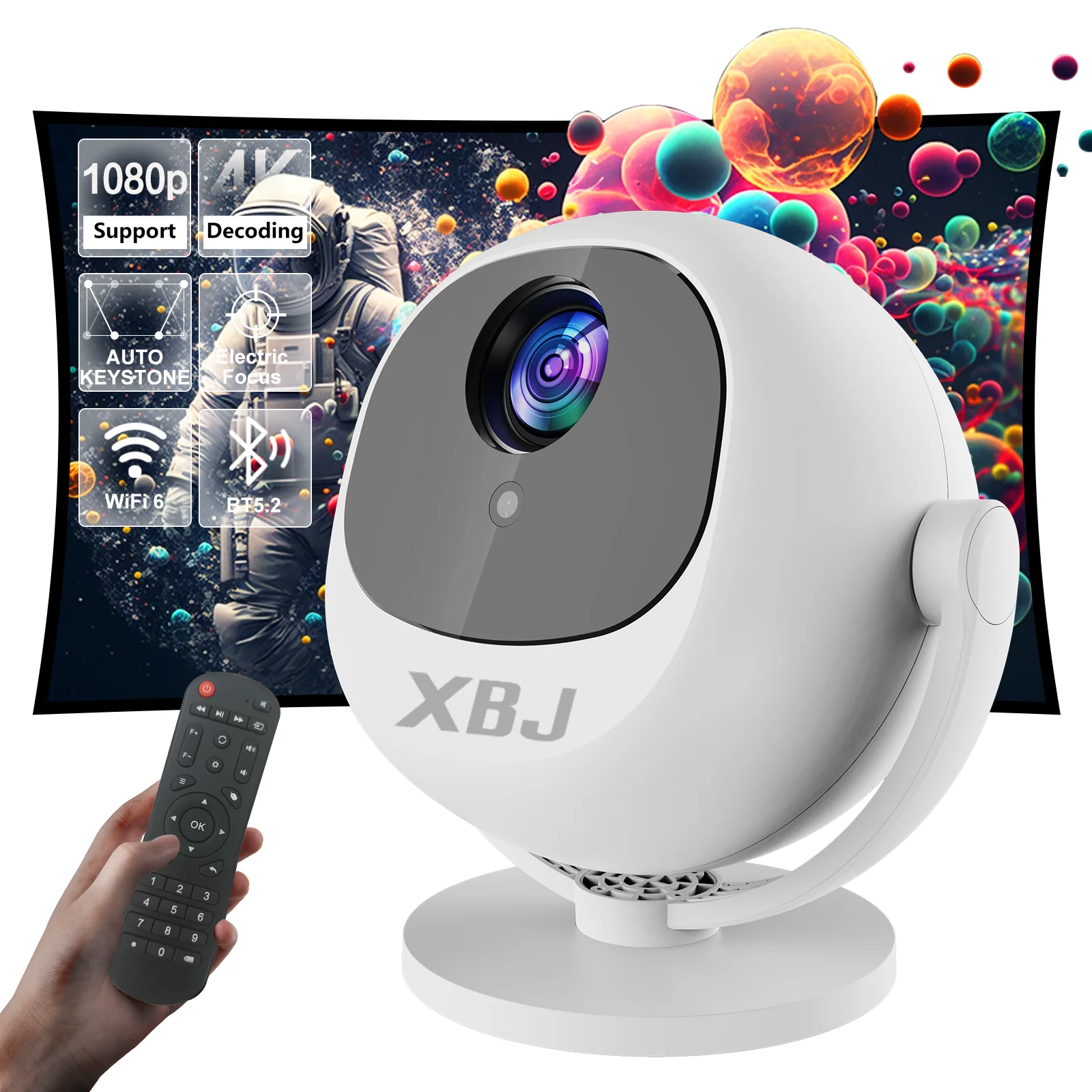 XBJ ホームシアター 4K 球面プロジェクター、Android WiFi 6 BT 5.0