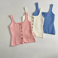 KONDALA Vintage Casual Chic Yellow Women Cami Tops Solid Single Breasted Sleeveless Vest Fashion 2025 Spring Summer Holiday Tops - Image 5