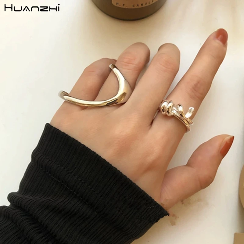 Two-finger Metal Arregular Exaggerated Punk Adjustable Ring for Women Girls Jewelry Gifts