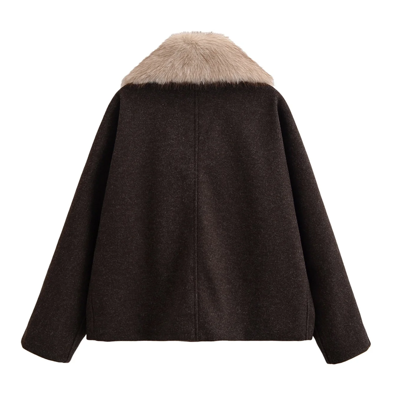 Women's Solid Color Long Sleeve Removable Faux Fur Collar Wool Coat 2025 Autumn winter Casual Fashion Loose jackets streetwear