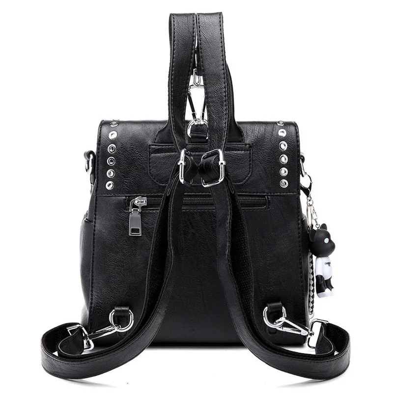 New Women Leather Backpack Rivet School Bags For Teenage Girls Fashion Female Bagpack Schoolbag Sac Feminina Mochila Backpacks 4