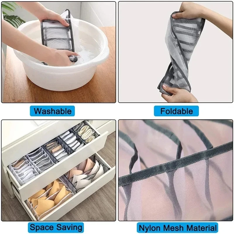 Set 4 Divisori Pieghevoli Per Cassetti - Organizer Per Biancheria Intima, Reggiseni, Calze, Cravatte - Beige, Tessuto Non Tessuto