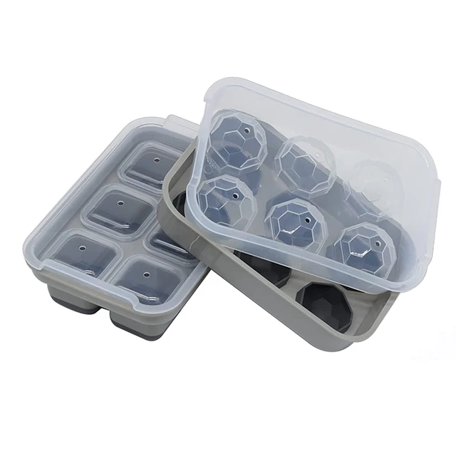 Ice Cube Tray With Lid and Bin Large Ice Tray For Freezer With Ice Container  Space Saving Ice Cube Molds For Cocktails Whisky - AliExpress