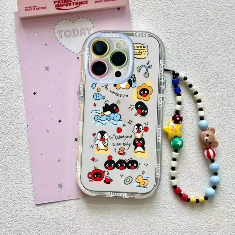 Cremefarbene Muschel gemalt Sommer Pinguin Handy hülle hinzufügen farbige Ketten für iPhone 11 12 13 14 15 16 Promax