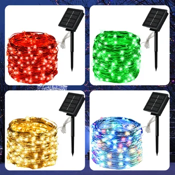 야외 태양광 LED 구리선 요정 조명, 정원 축제 화환, 크리스마스 장식, 5m, 10m, 20m, 30m