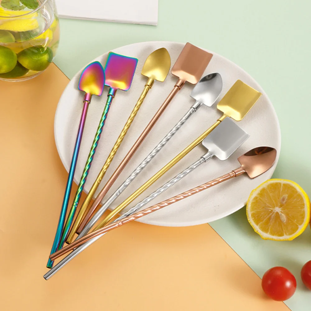 

304 Stainless Steel 2 In1 Drinking Straws Spoon Reusable Bar Cocktail Spoons Kitchen Tableware Tea Milk Coffee Stirring Teaspoon