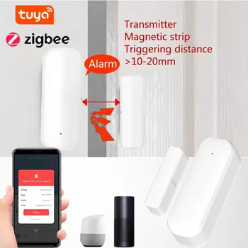 Tuya Smart Zigbee Door Sensor Smart Home Open Close Detector Smartlife App Control Notification Compatible with Alexa Google