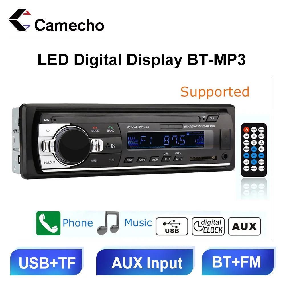 Cameho Car Radio 12V JSD520 Bluetooth 1 Din Car Stereo Player MP3 Music Stereo Radio FM Aux Input Receiver For ISO/12pin