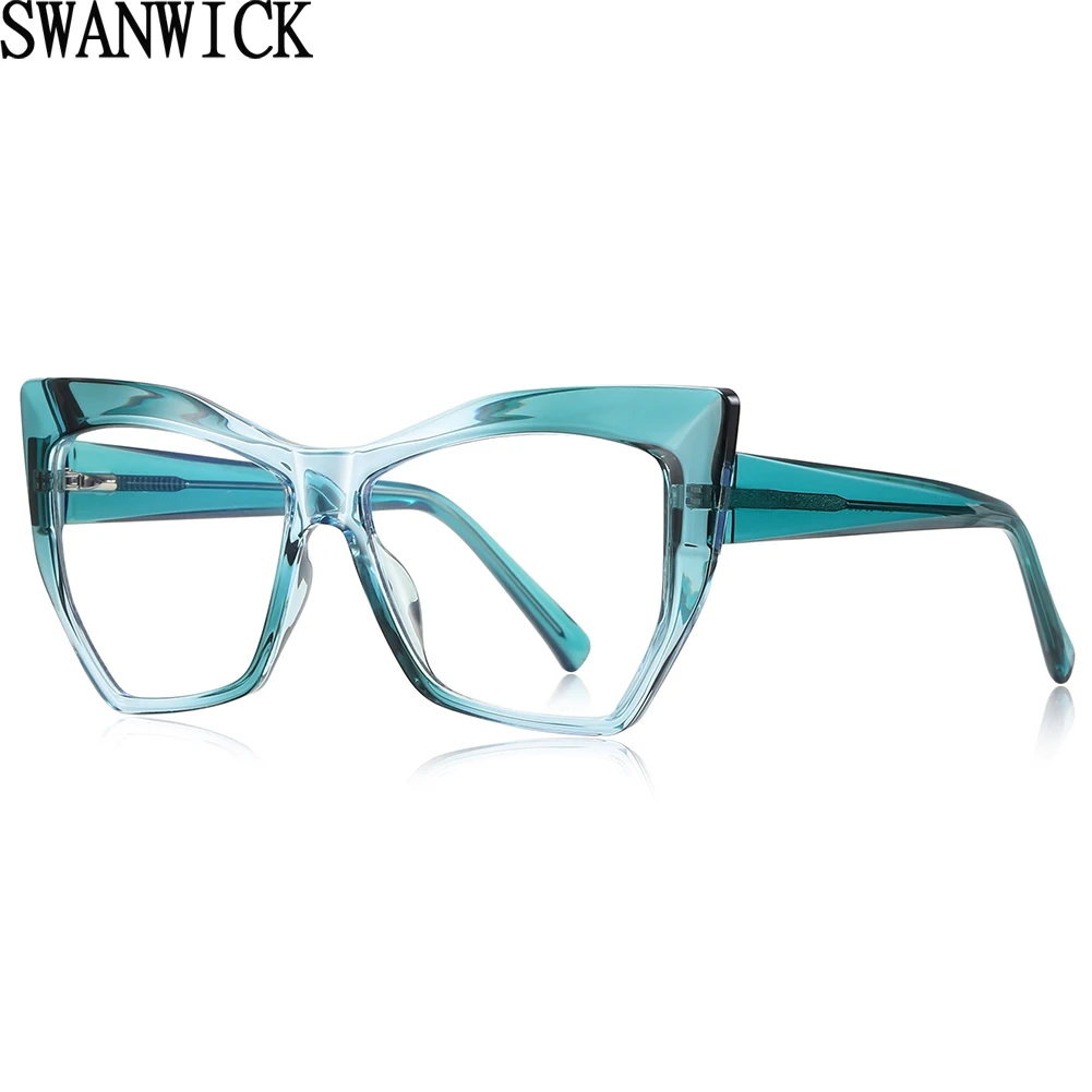 

Swanwick acetate female cat eye glasses anti blue light TR90 thick optical glasses frames women green transparent gradient