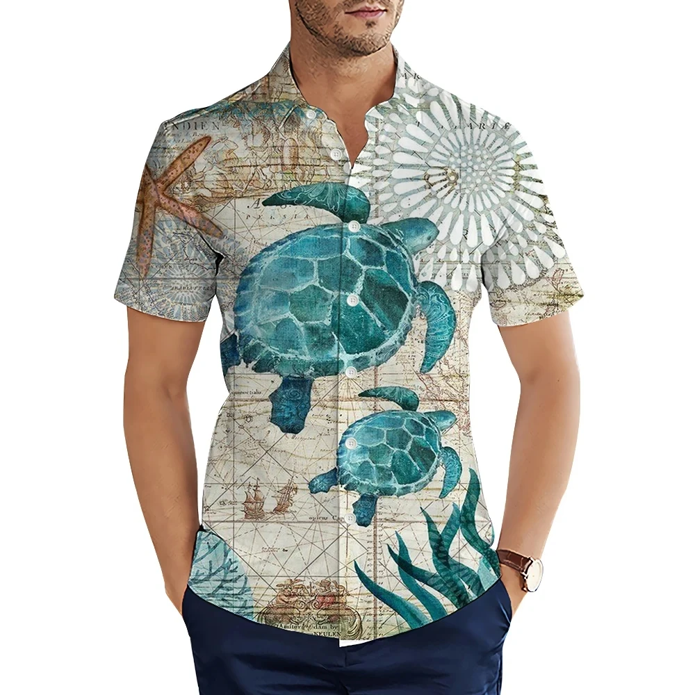 

New Hawaiian shirt Polynesian surfing turtle 3D pattern print summer short sleeved men's shirt casual comfortable top 002