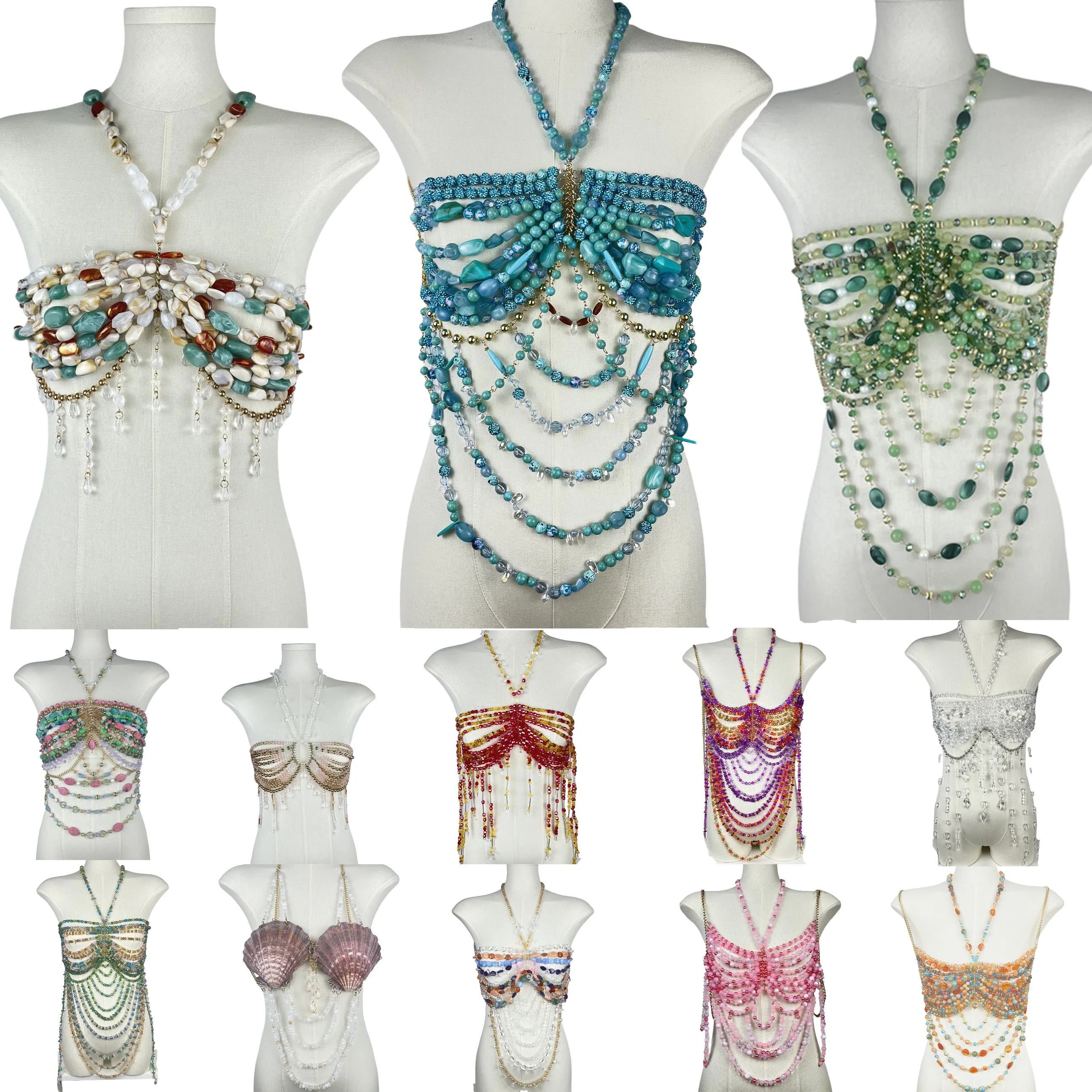 Multi-style Handmade Beaded Tops Colorful Halter Body Chains Sexy European and American Party Chest Ornaments 1