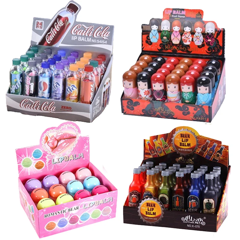 24pcs/lot Wholesale Cute Lip Balm Moisturizing Lipbalm 6 Pleasant Smell Balm Gift Gloss Labial Kawaii Makeup Lip Gloss Fruit