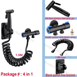 Premium Stainless Steel Handheld Bidet Spray Set with Self-Cleaning Shower Head and Hose - G1/2 (Package F 4 in1)
