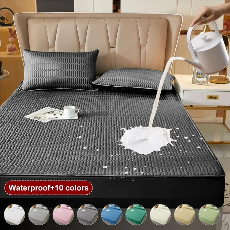 Waterproof Mattress Cover Fitted Sheet Thickened Quilted 100% Protector Bed Cover For Bed Room 160x200cm