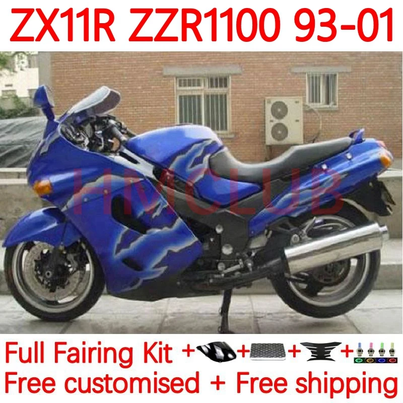 ZX-11R For KAWASAKI NINJA ZZR1100 ZX 11R ZX11 R ZX11R 93 94 95 96 97 ZZR  1100 1998 1999 2000 2001 Fairings blue flames 73No.37