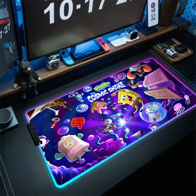 

Mousepad Rgb Mouse Pad s-spongebobsCheap Gamer Cabinet Office Accessories for Desk Back Light Deskmat Backlight Big Mousepepad