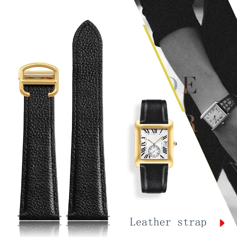 

Genuine Leather Strap Replacement Cartier Tank Solo Series Lichee Pattern Leather Men And Women Watch Chain 17 20 22 23 24 25mm