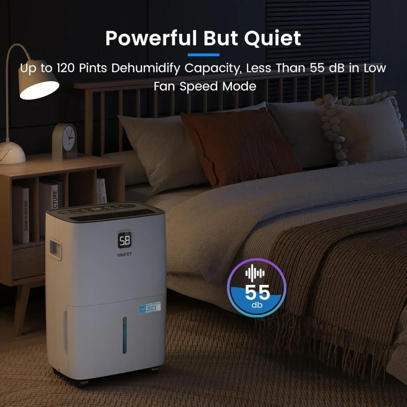 Yaufey 120 Pints Energy Star Dehumidifier for Basement Home and Room up to 6000 Sq. Ft. Drain Hose Timer Intelligent Hu