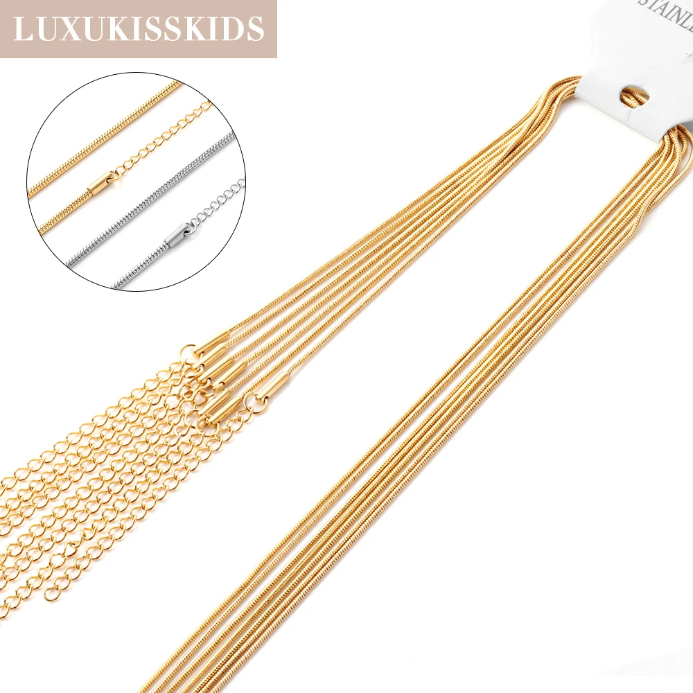 

LUXUKISSKIDS 10pcs/lots 1/2mm 40/45+5cm Snake Chain Necklace Gold Color Wholesale Stainless Steel Round Chains For Jewelry DIY