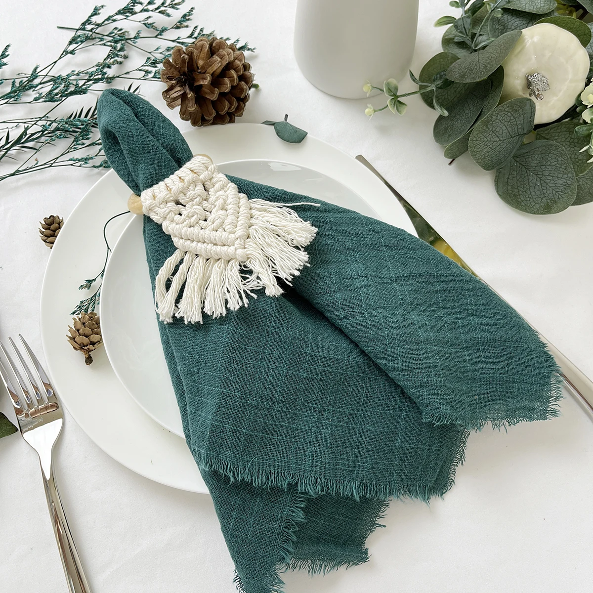 Cotton Napkins 50pcs 32x32cm Christmas Green Gauze Cotton Napkin Reusable Wedding Party Table Decor Retro Burrs napkins