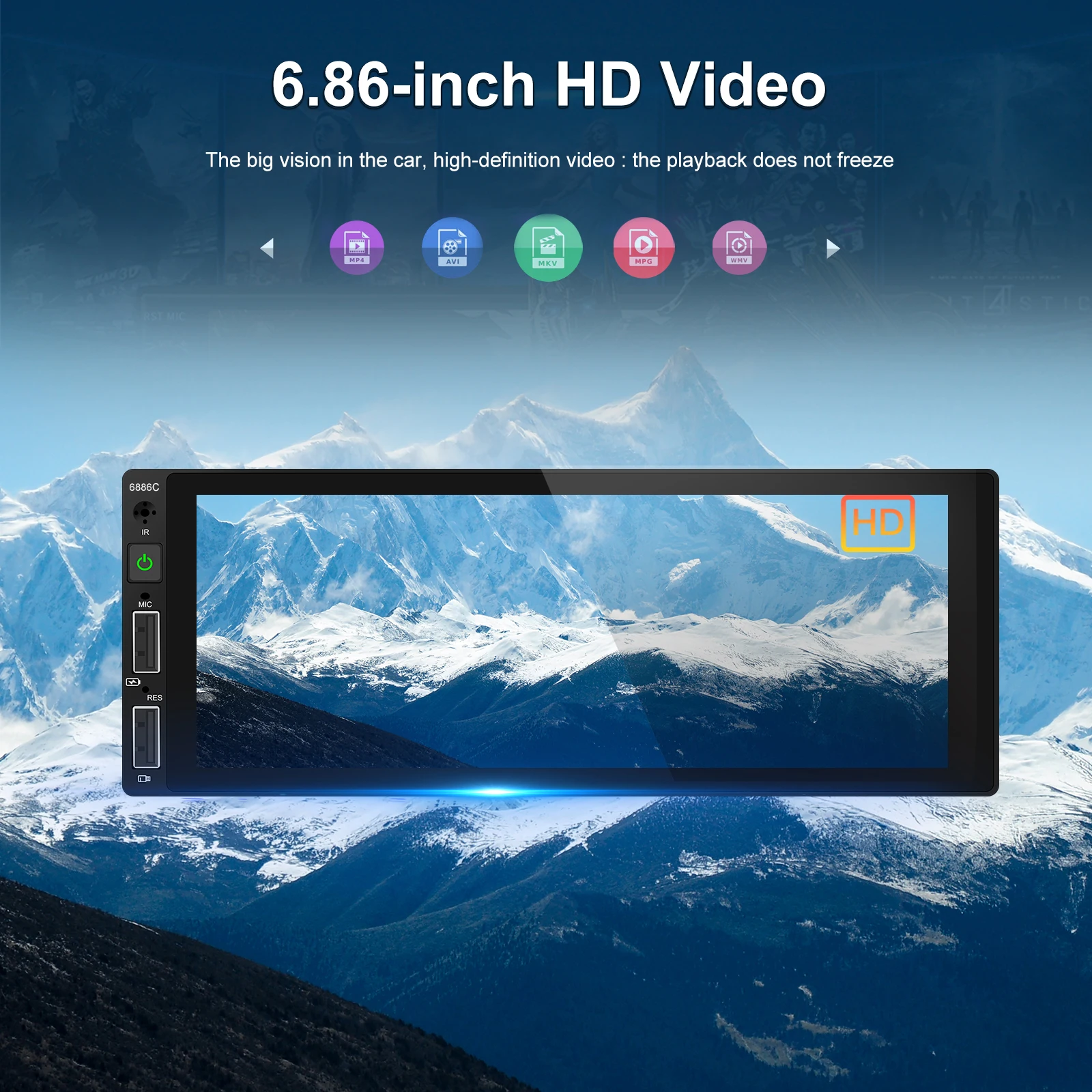 Podofo 6,86'' Kabelloses Carplay MP5/2+64G Autoradio 1Din Multimedia-Player Android Auto FM Mirror Link Bluetooth USB Auto-Audio – Detail 13